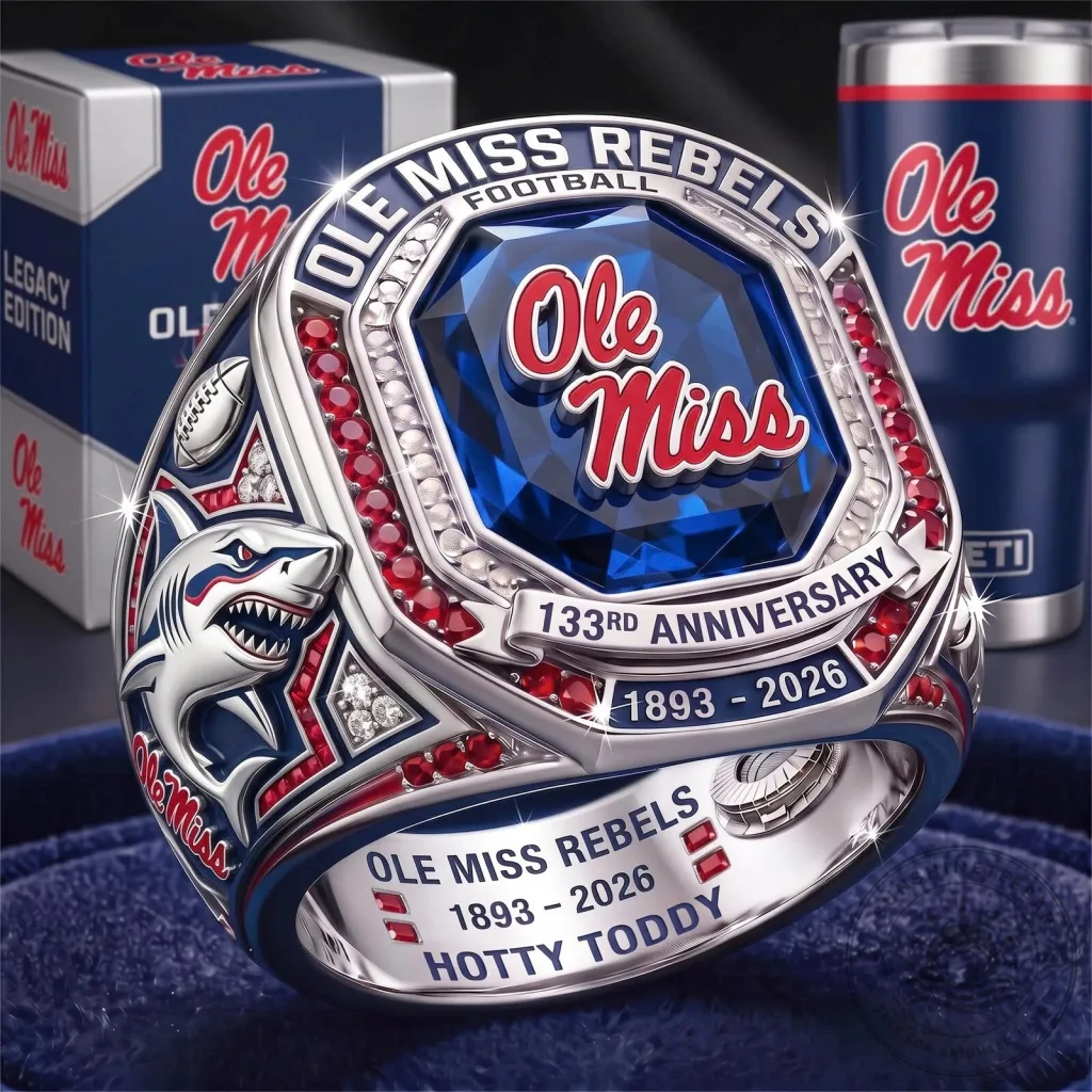 Ole Miss Rebels Football 133rd Anniversary Commemorative Ring with Shark Design Ole Miss Rebels Football 133rd Anniversary Commemorative Ring with Shark Design