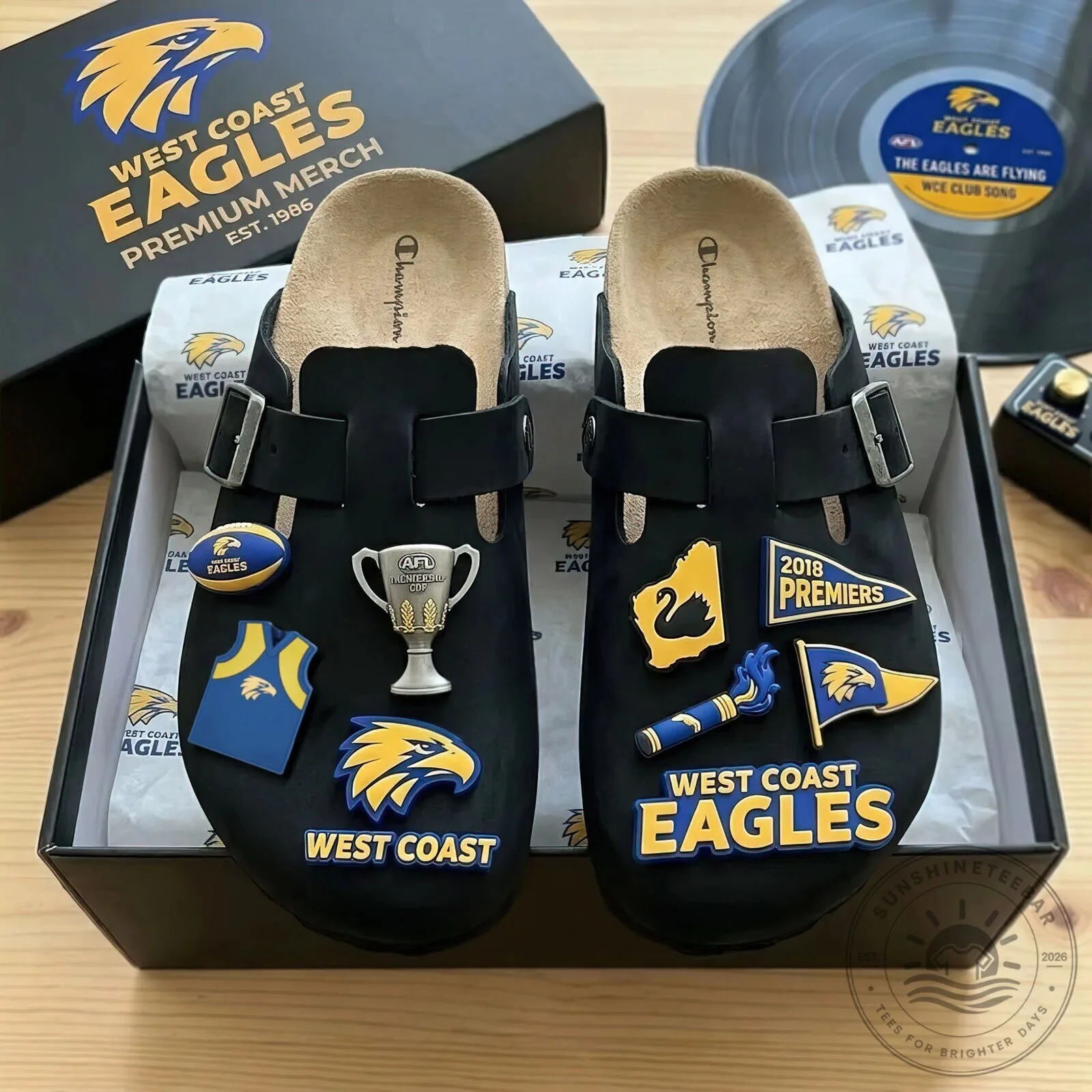 West Coast Eagles AFL Team Black Clogs Shoes with Club Logos