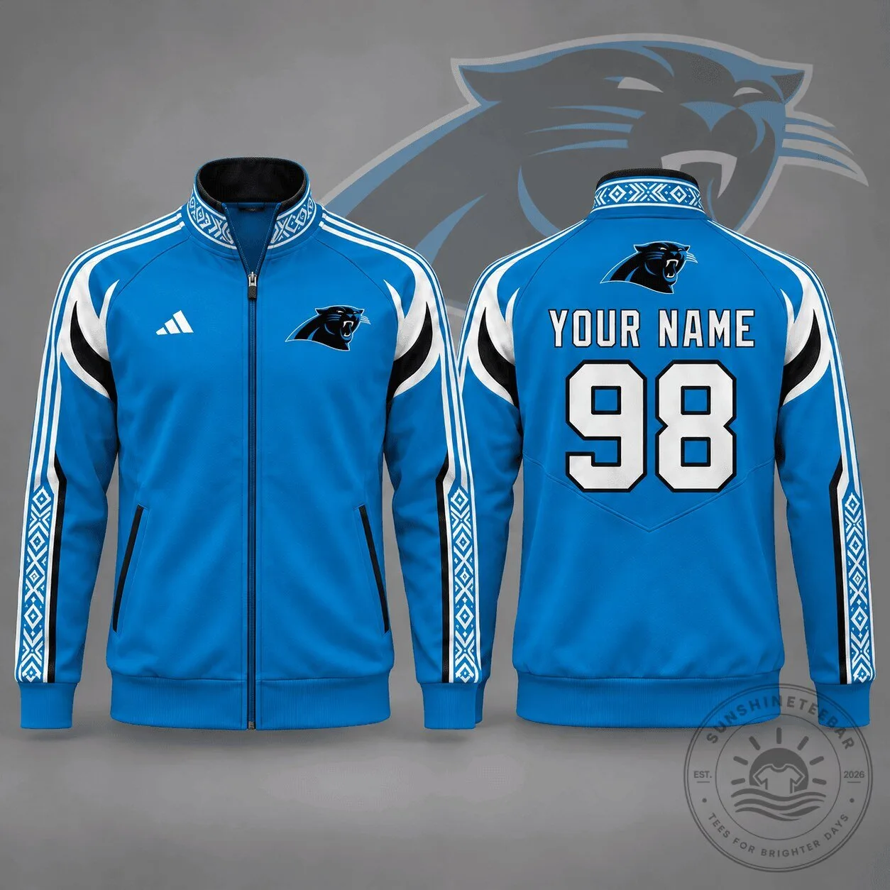 Carolina Panthers NFL Personalized Team Nordic Zip Up Track Jacket