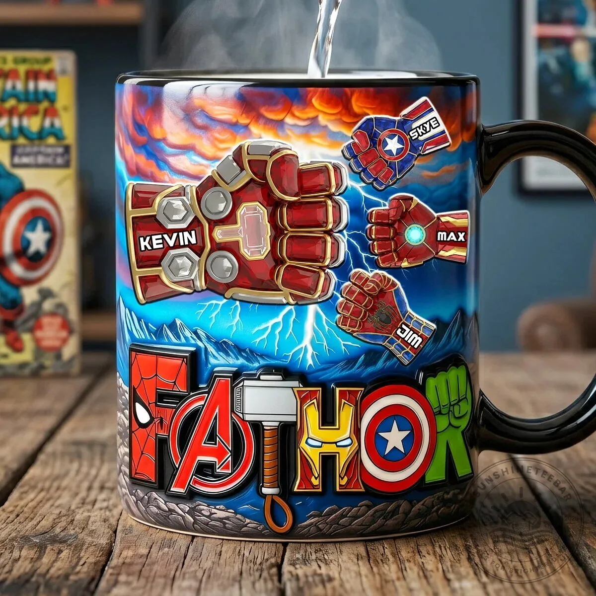 Personalized Marvel Avengers Superheroes Fathor Iron Man Gauntlet Coffee Mug