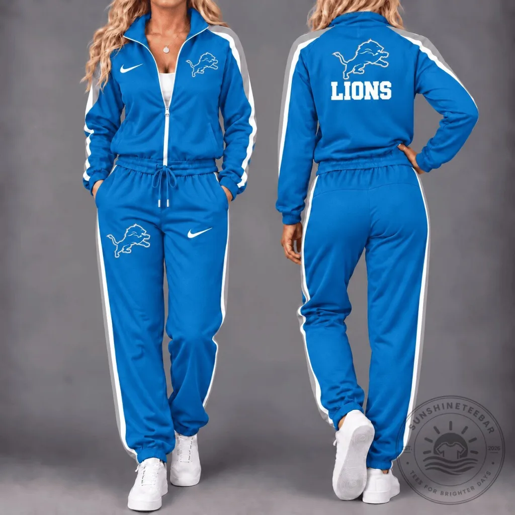 Detroit Lions NFL Team Logo Blue Tracksuit Set for Women Detroit Lions NFL Team Logo Blue Tracksuit Set for Women