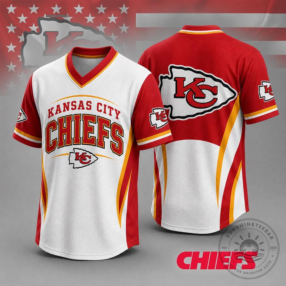 Kansas City Chiefs V-Neck Baseball Jersey for Team Spirit in the National Football League 2 Kansas City Chiefs V-Neck Baseball Jersey for Team Spirit in the National Football League