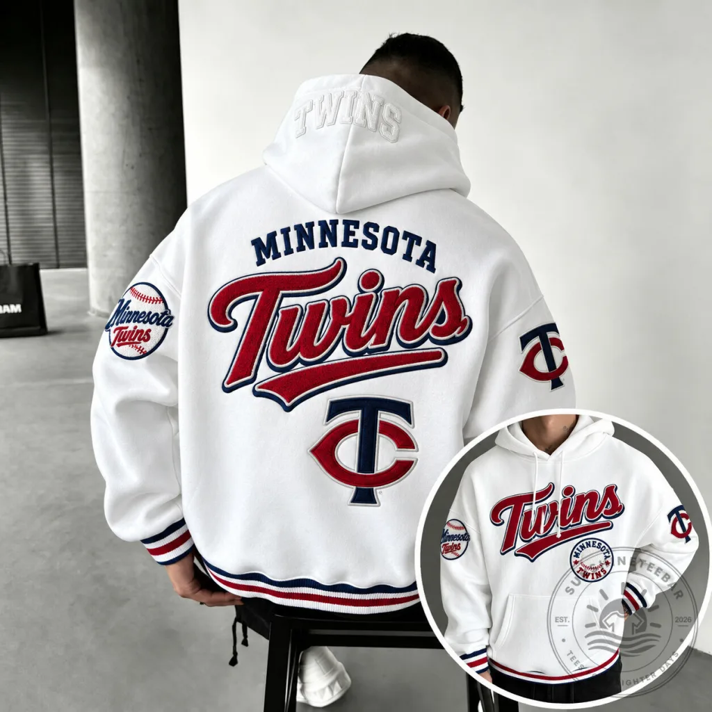 Minnesota Twins Baseball Team Logo White Oversized Hoodie Minnesota Twins Baseball Team Logo White Oversized Hoodie