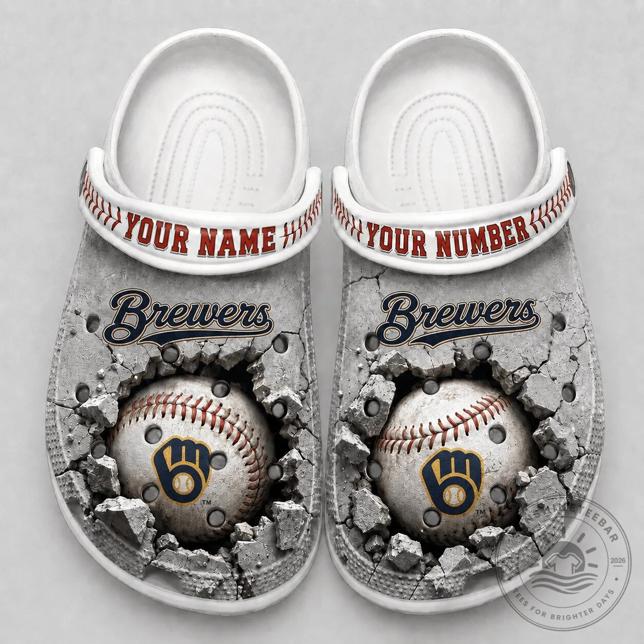 Milwaukee Brewers Baseball Cracked Concrete Custom Name Number Crocs Shoes