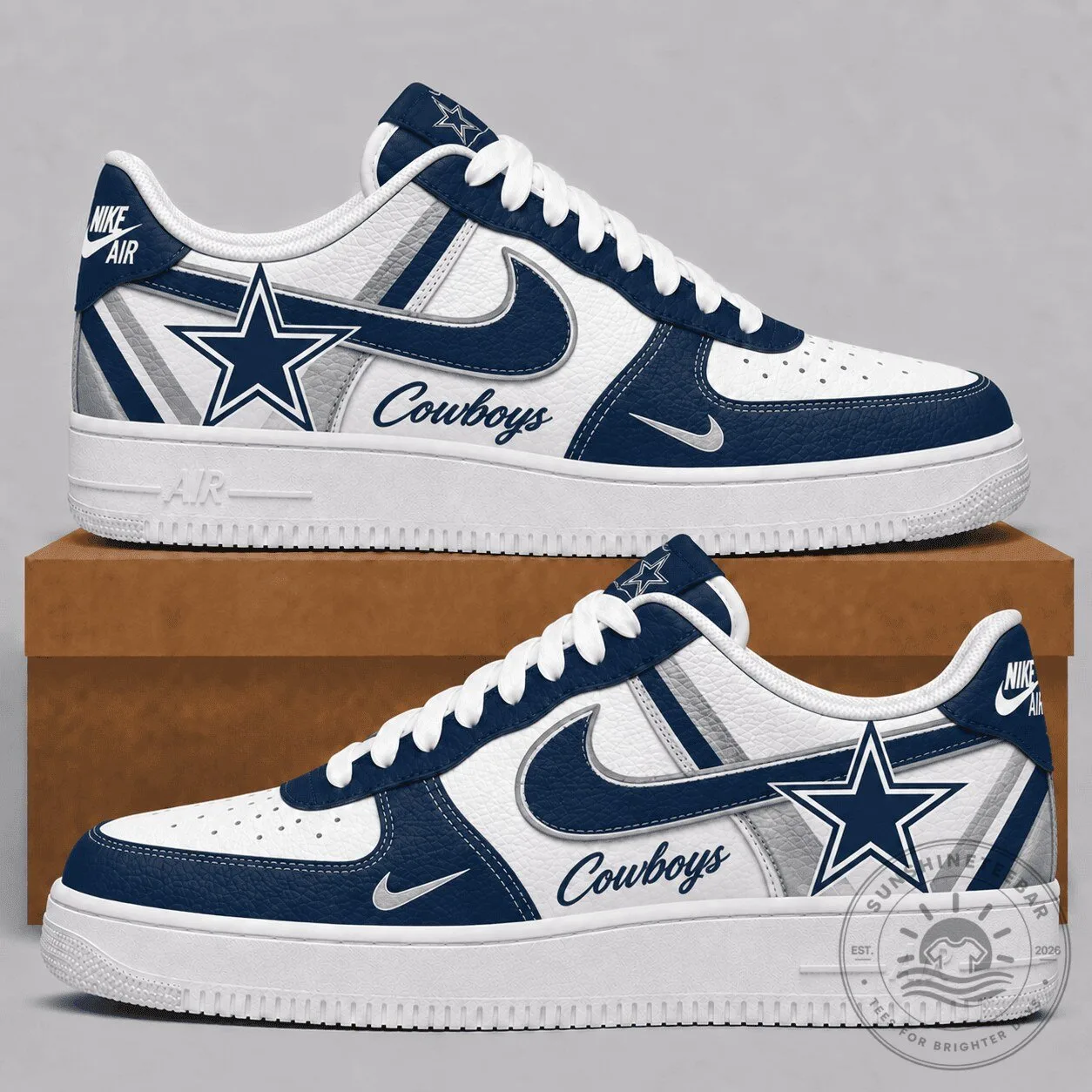 Dallas Cowboys NFL Team Logo White and Blue Athletic Sneakers
