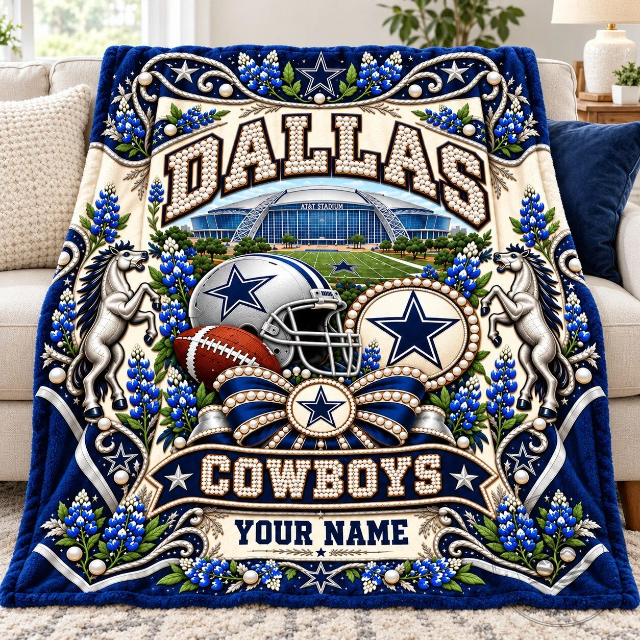 Dallas Cowboys Football Team Stadium and Helmet Throw Blanket