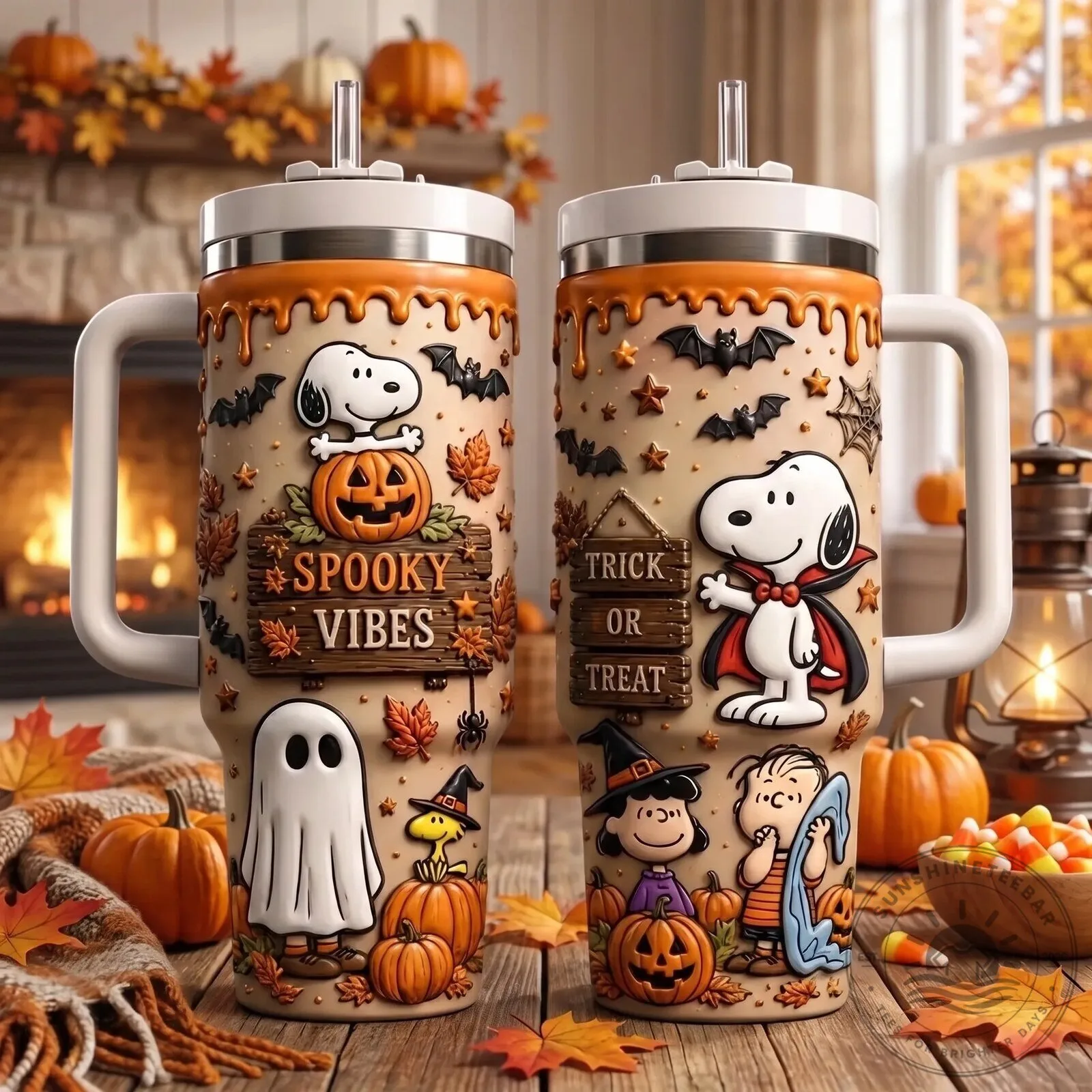 Snoopy Halloween Spooky Vibes Trick Or Treat Insulated Tumbler with Handle