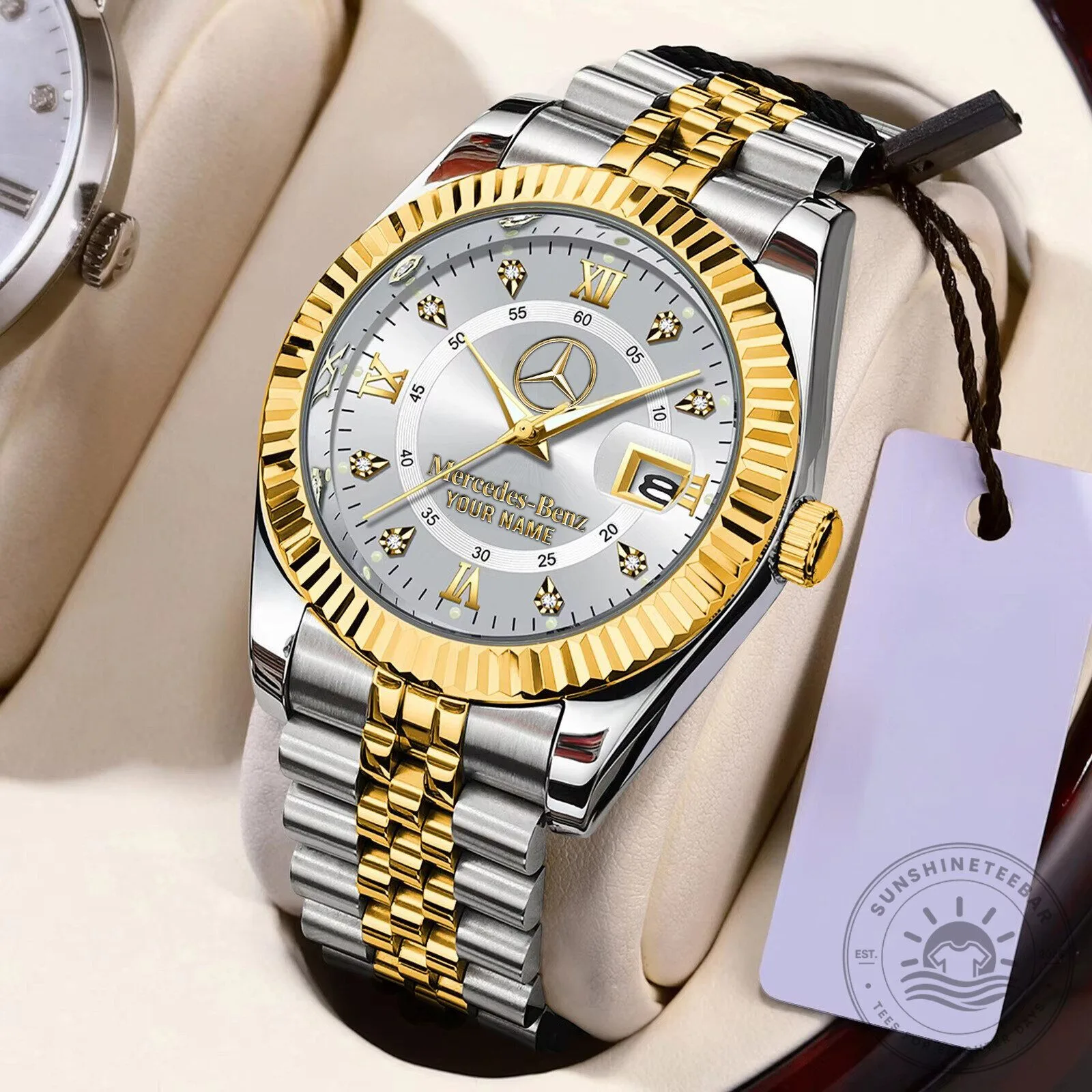 Elegant Gold and Silver Watch with Custom Name from Mercedes-Benz 12 Elegant Gold and Silver Watch with Custom Name from Mercedes-Benz