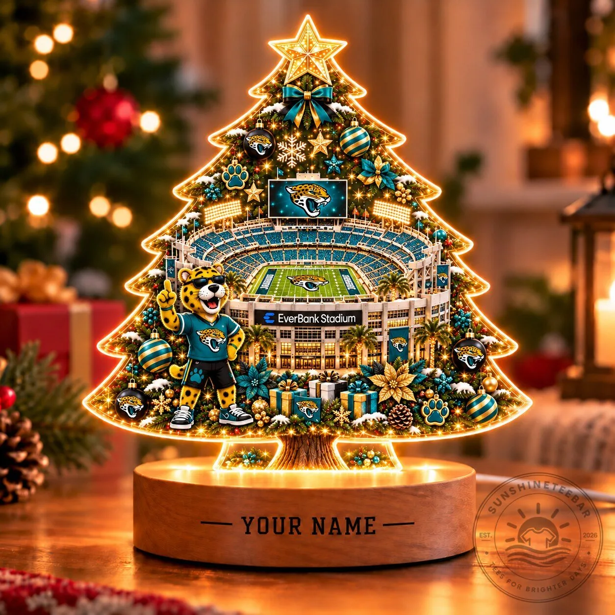 Jacksonville Jaguars NFL Christmas Tree LED Light Personalized Custom Name Ornament