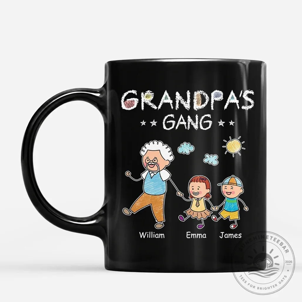 Grandpa's Gang Personalized Black Coffee Mug with Grandchildren's Names