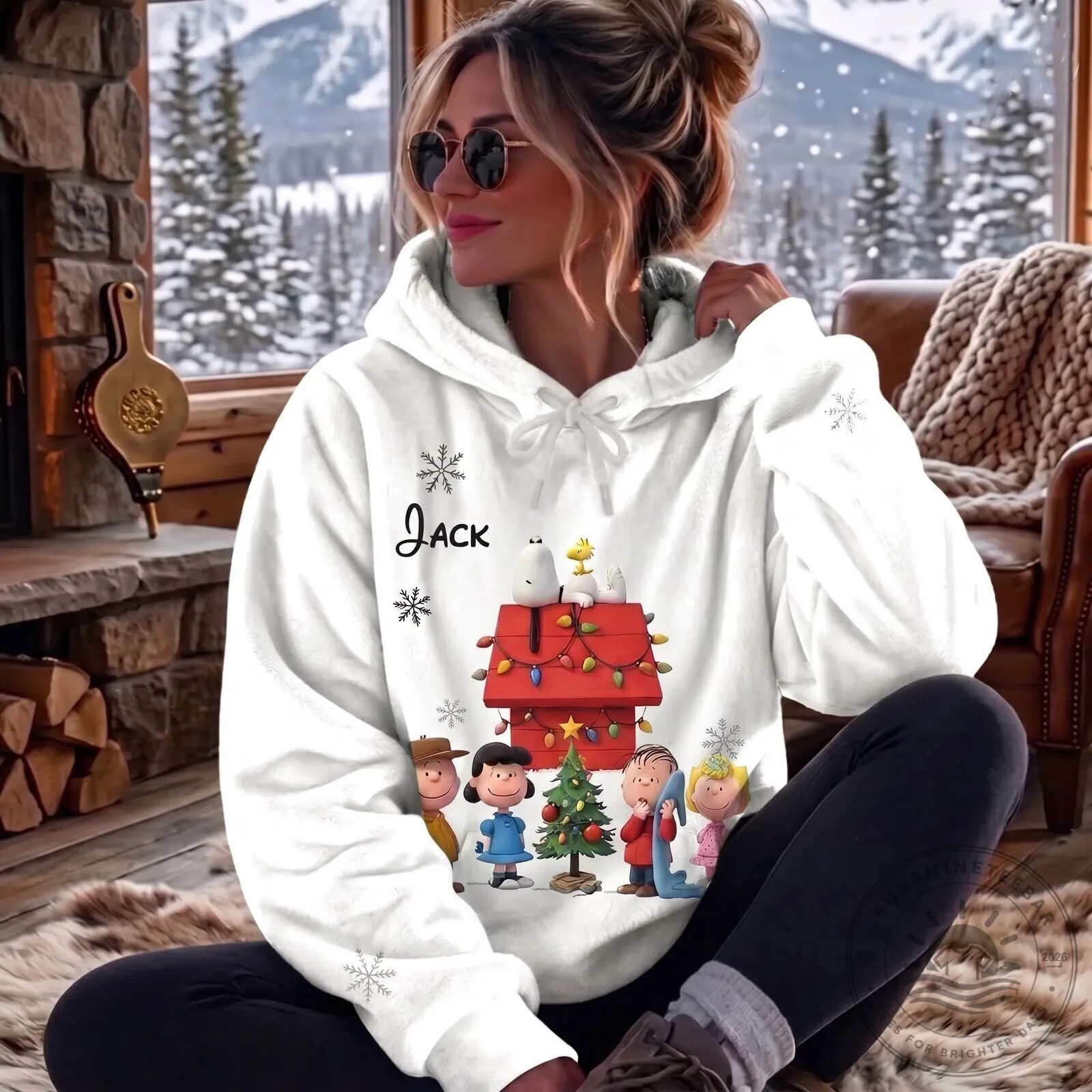Personalized Snoopy and Friends Christmas Holiday Fleece Hoodie