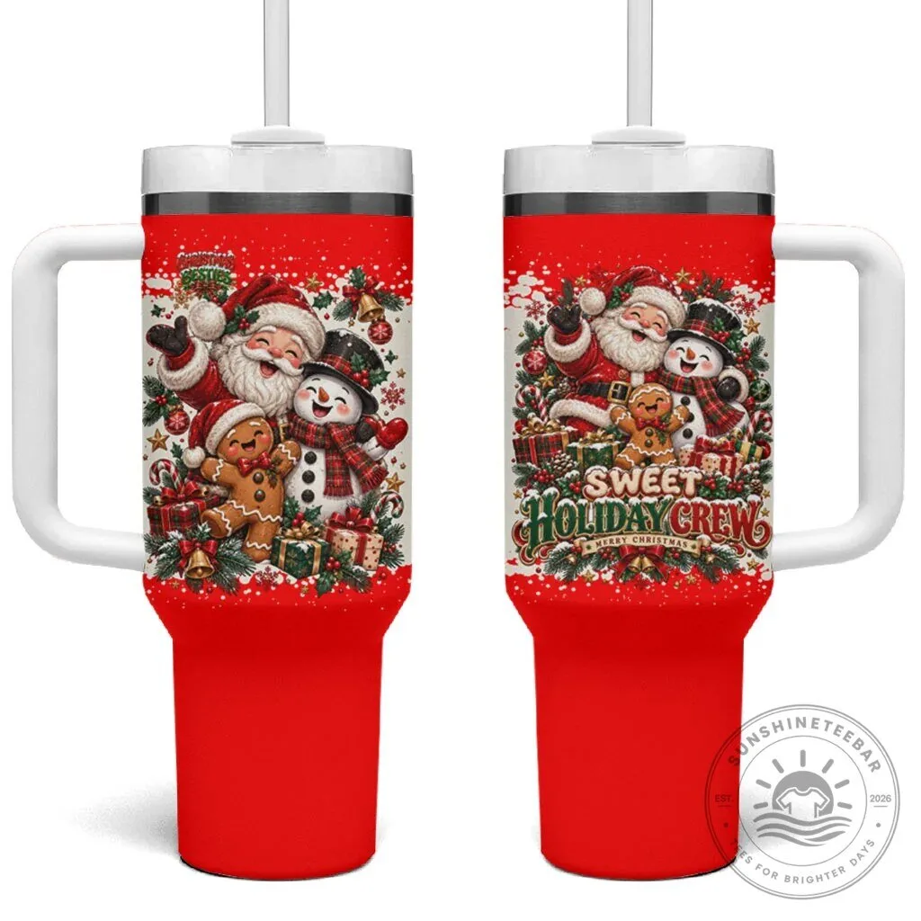 Sweet Holiday Crew Santa Snowman Gingerbread Christmas Tumbler With Handle