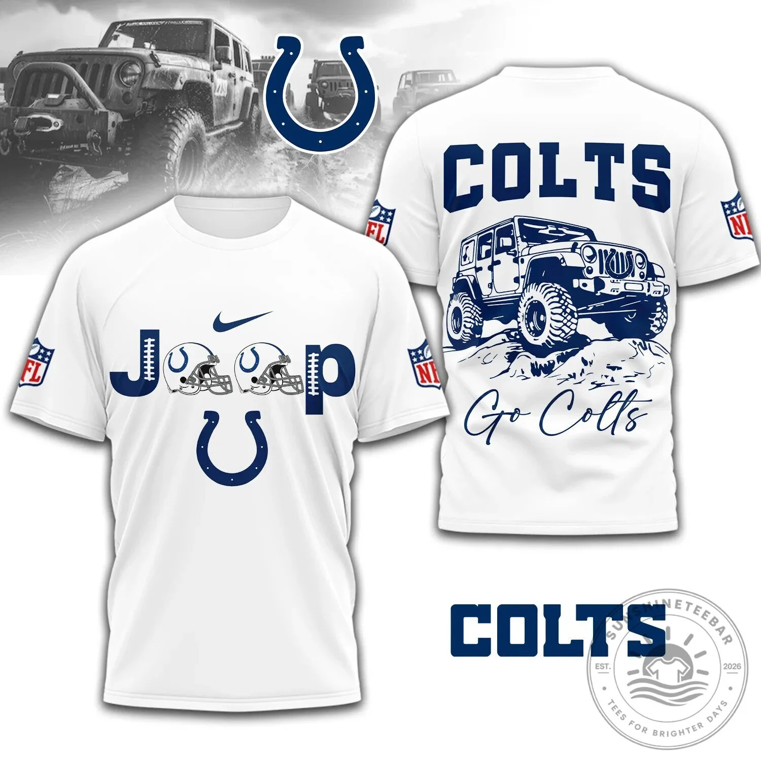 Indianapolis Colts Jeep Off-Road Adventure Graphic Print T-Shirt 2 Indianapolis Colts Jeep Off-Road Adventure Graphic Print T-Shirt
