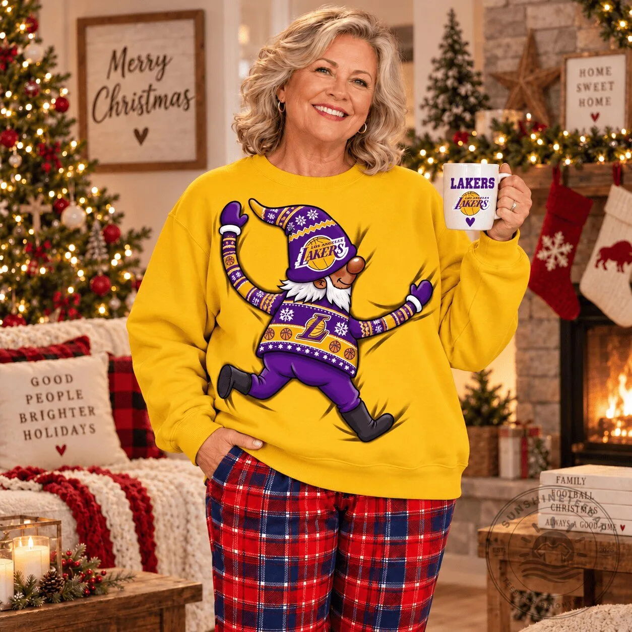 Los Angeles Lakers Christmas Gnome Women's Crewneck Sweatshirt