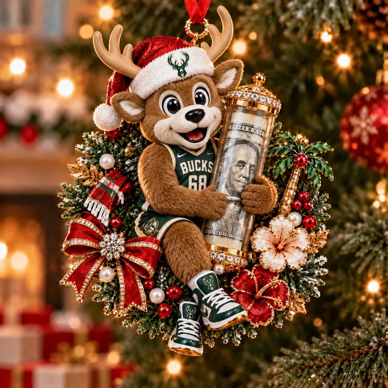 Milwaukee Bucks Bango Mascot Christmas Tree Holiday Ornament