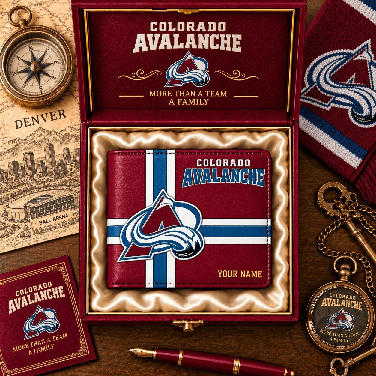Colorado Avalanche NHL Team Logo Custom Name Bi-Fold Wallet