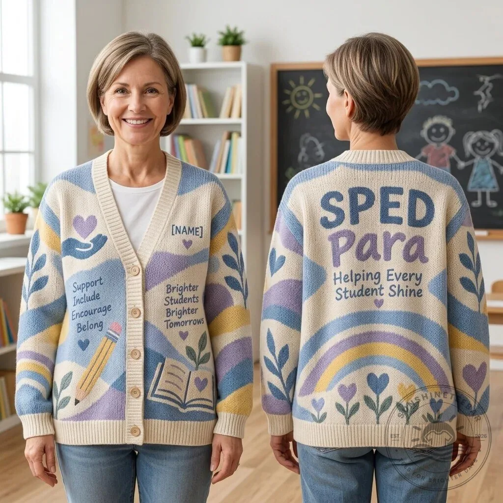 Personalized Special Education Paraprofessional Teacher Appreciation Knitted Cardigan