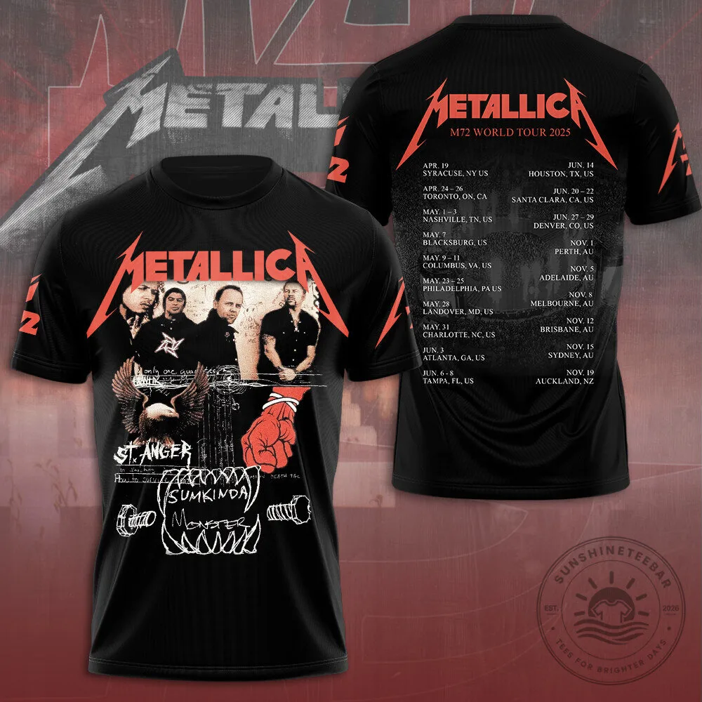 Metallica M72 World Tour 2025 Concert Schedule T-Shirt