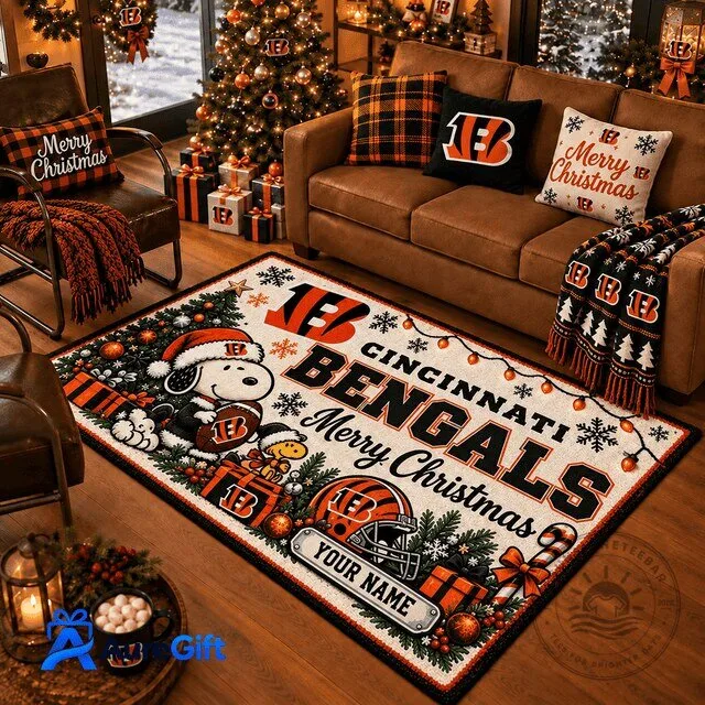 Cincinnati Bengals Snoopy Merry Christmas Area Rug