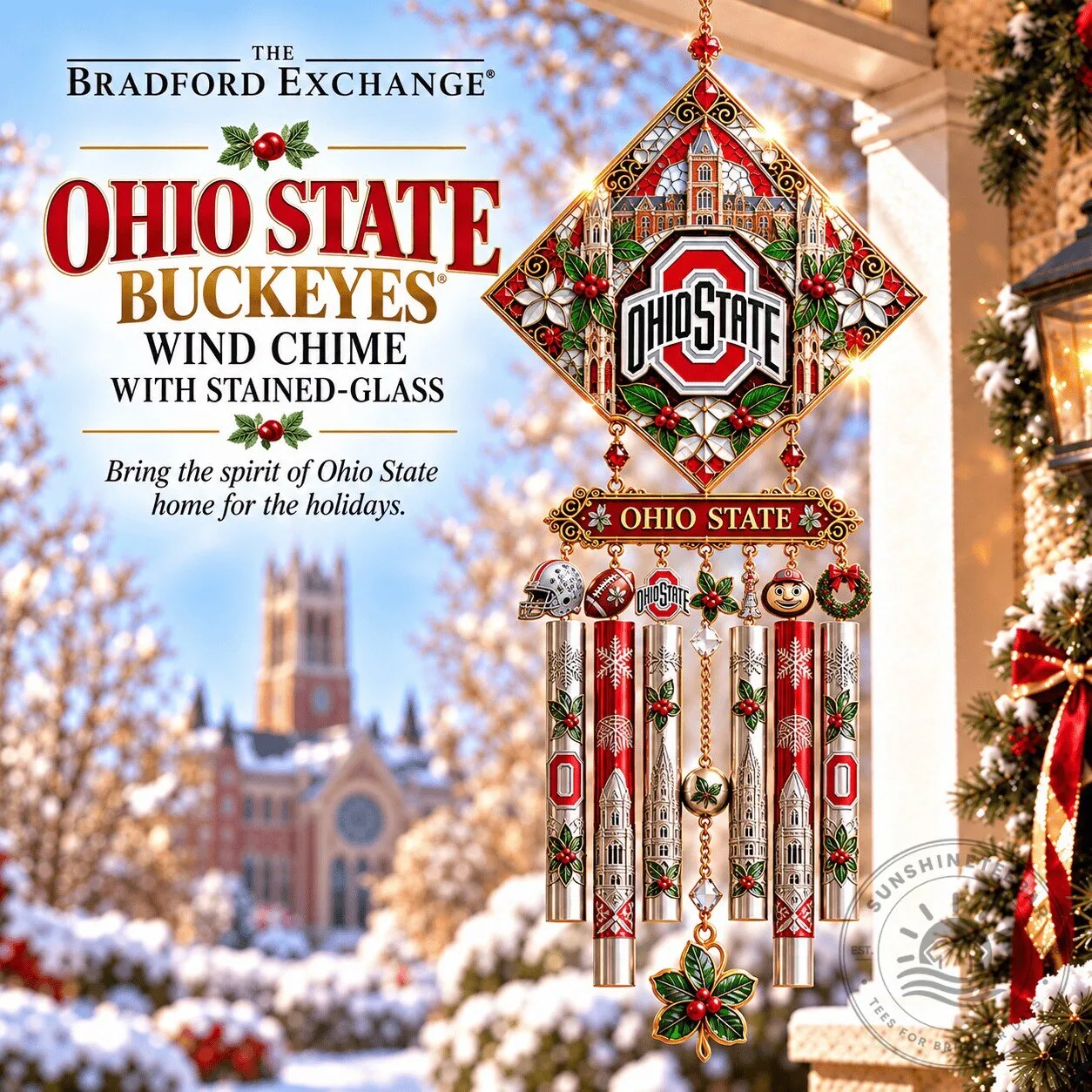 Ohio State Buckeyes Christmas Stained Glass Holiday Wind Chime 1 Ohio State Buckeyes Christmas Stained Glass Holiday Wind Chime