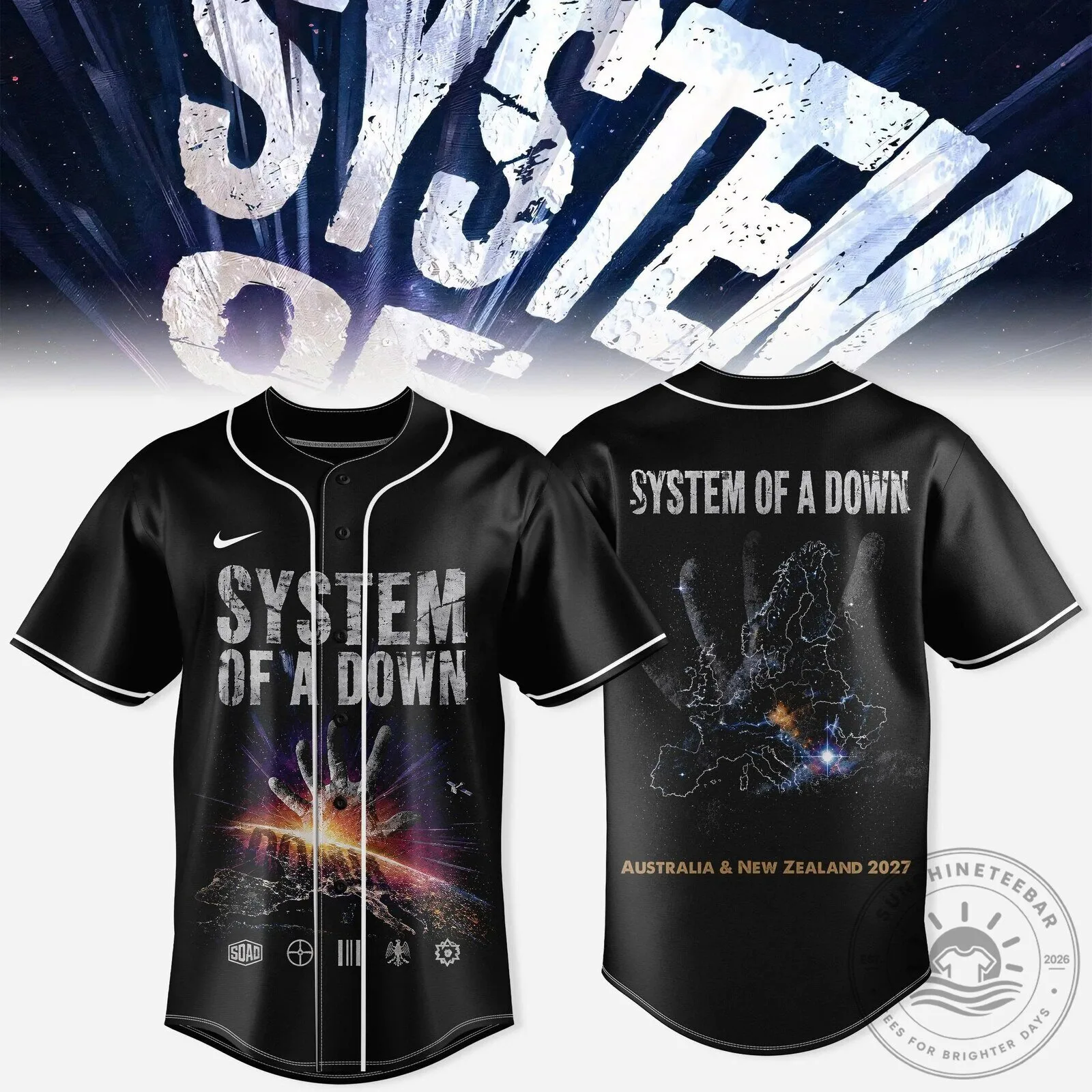System Of A Down Band Logo Black Baseball Jersey 1 System Of A Down Band Logo Black Baseball Jersey