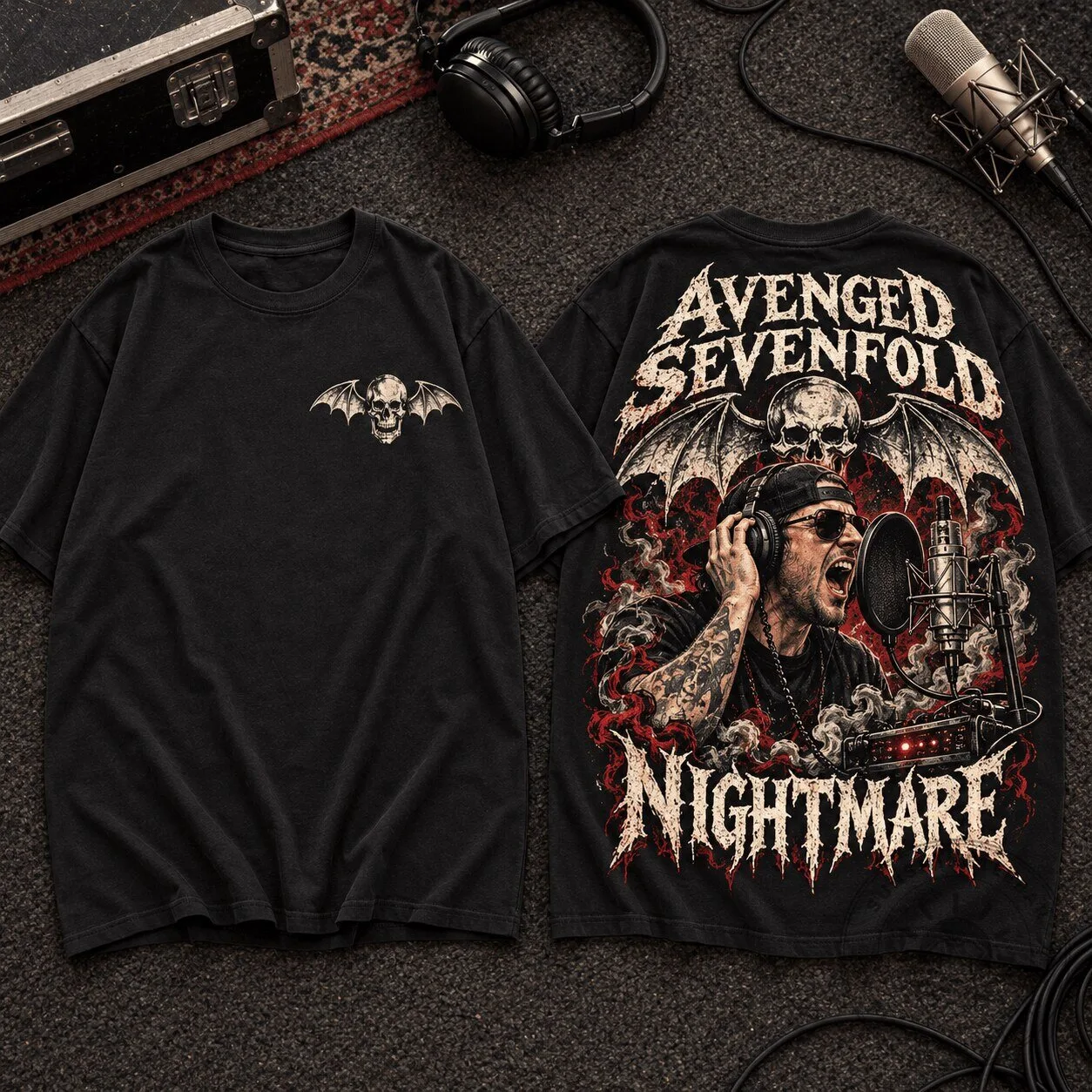 Heavy Metal Band T-Shirt featuring Avenged Sevenfold's Nightmare Winged Skull Design