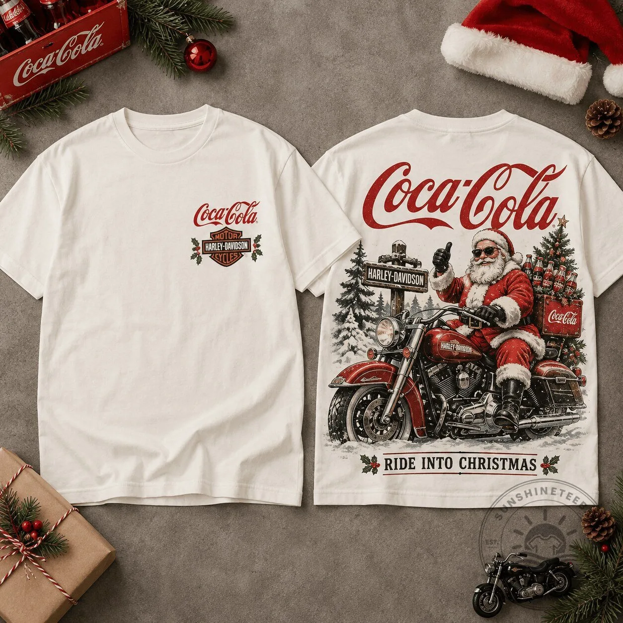 Coca-Cola Harley-Davidson Santa Claus Christmas Motorcycle T-Shirt