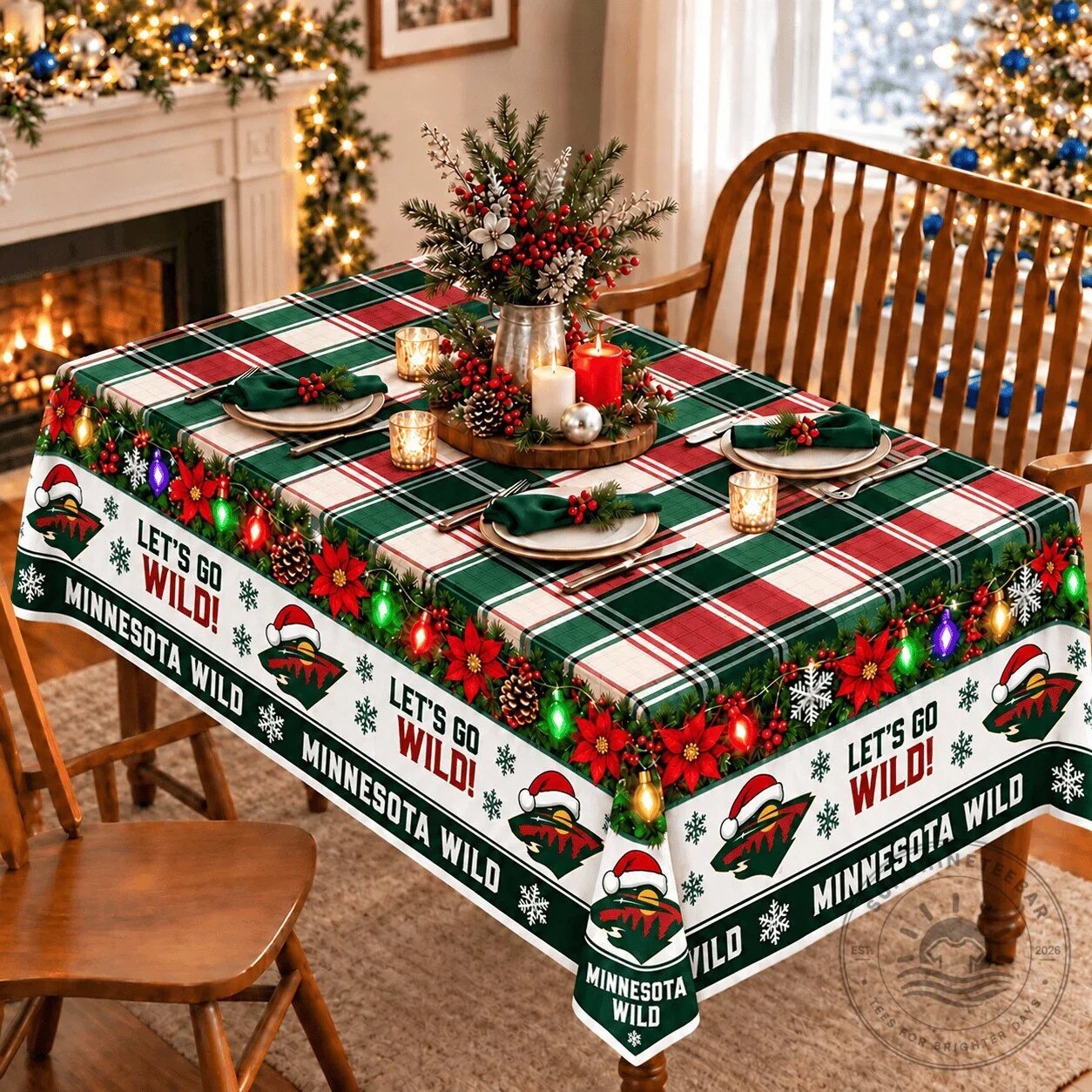 Minnesota Wild Christmas Plaid Holiday Tablecloth