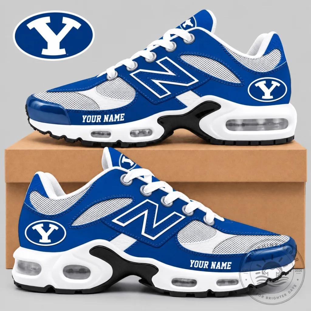 Brigham Young University Cougars Custom Name Blue White Running Shoes Brigham Young University Cougars Custom Name Blue White Running Shoes