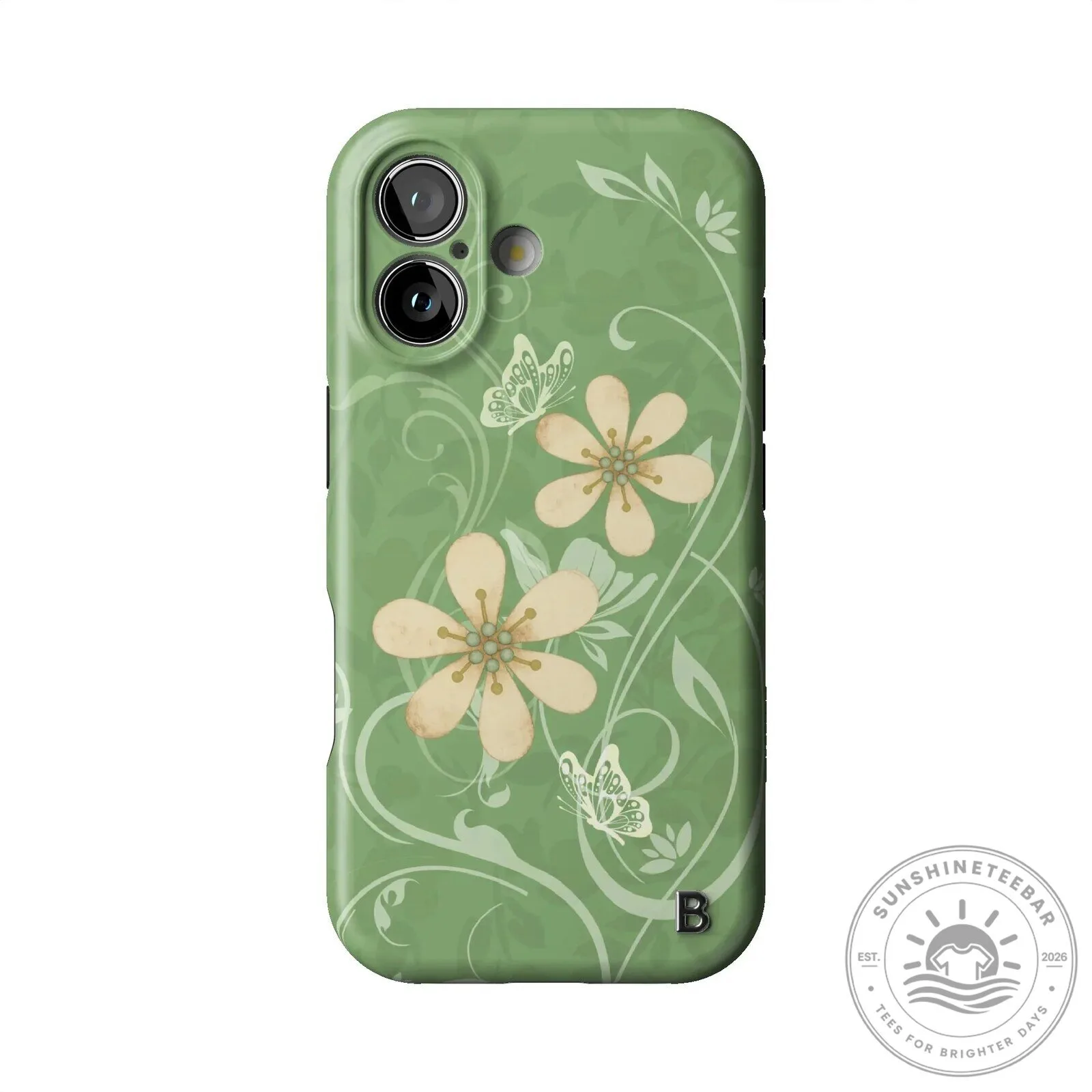 Green Floral Butterfly Pattern iPhone Case for Apple Smartphone Protection
