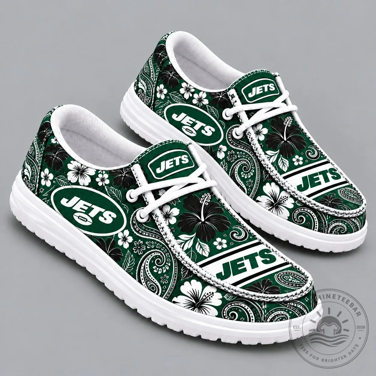 New York Jets NFL Vintage Paisley Floral Bandana Print Casual Loafers Shoes