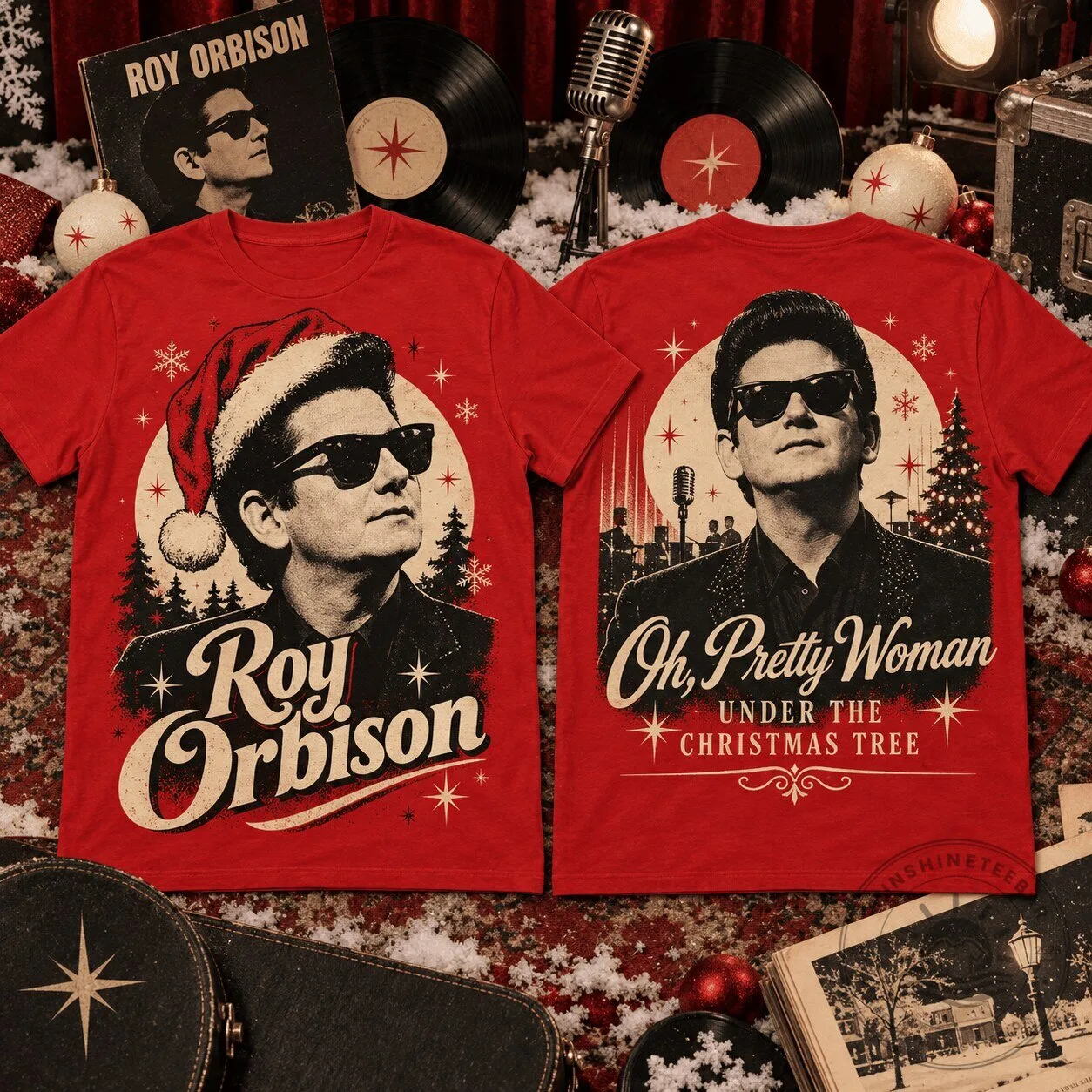 Roy Orbison Oh Pretty Woman Under The Christmas Tree Vintage Christmas T-Shirt