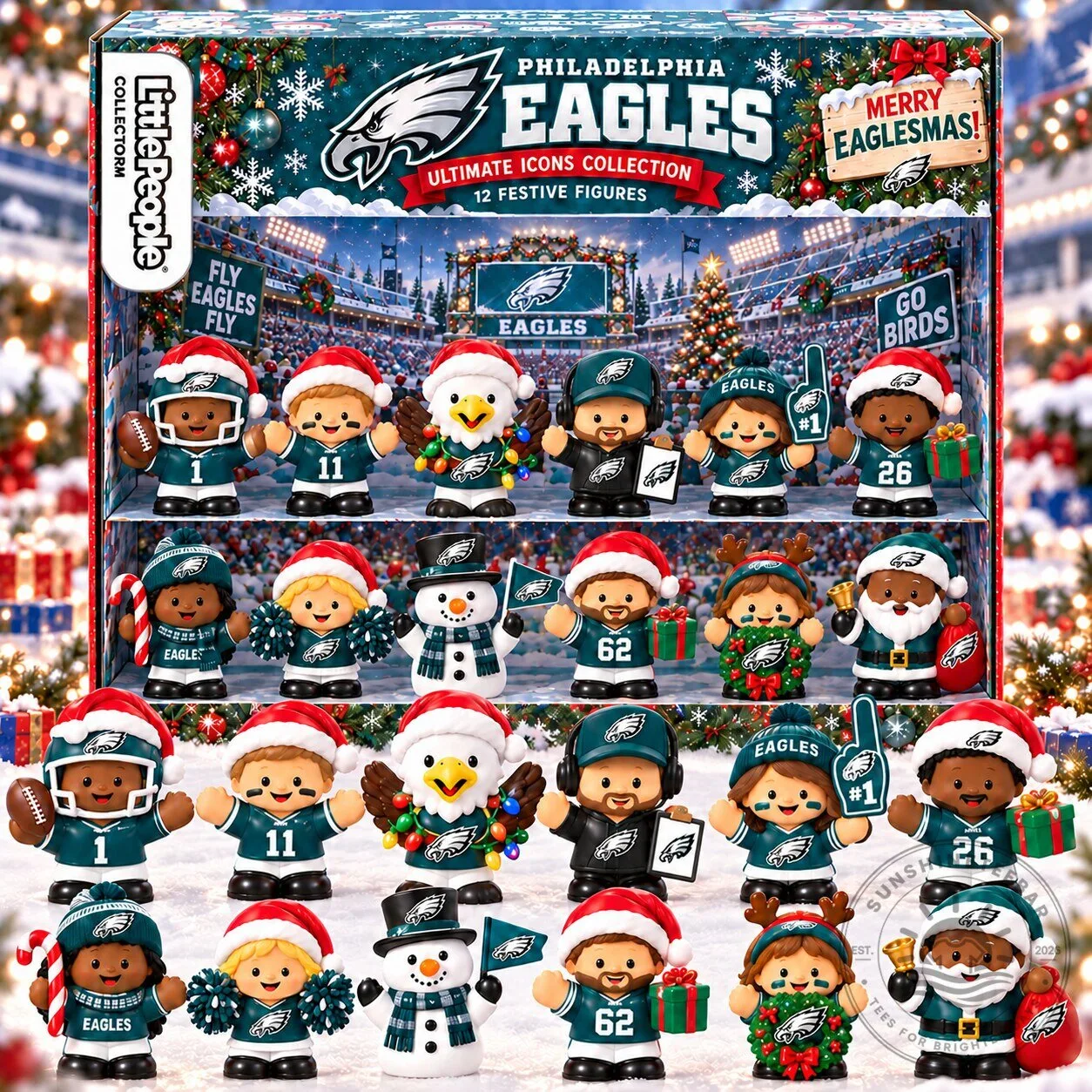Philadelphia Eagles Little People Collector Christmas Holiday Festive Figures Set